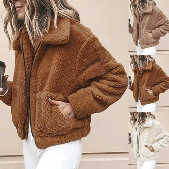 Thread & Supply Jackets & Blazers - THREAD & SUPPLY women's plush sherpa teddy bear jacket brown faux fur